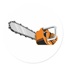 chainsaw retro style round stickers