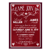 Chalk board Wedding Invitation in deep red