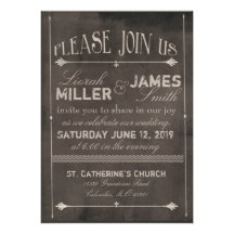 Chalk board Wedding Invitation with old fashioned