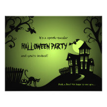 Chambre hantée de chat noir de Halloween Cartons D'invitation