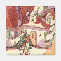 Chambre vintage de neige de Noël, lumières accroch Aimant