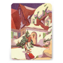 Chambre vintage de neige de Noël, lumières accroch Faire-part Personnalisé