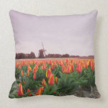 Champ et moulin à vent oranges Hollande de tulipe Coussin