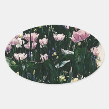 champ rose autocollant ovale