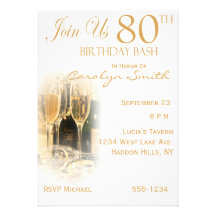 Champagne 80th Birthday Party Invitations