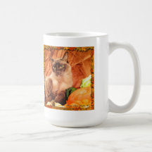 Champagne Burmese Cat with Autumn Gourds Mug