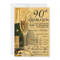Champagne Celebration 90th Birthday Invitations
