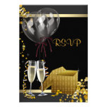 Champagne Confetti Black Gold Surprise Party RSVP Personalized Announcement