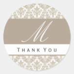 Champagne Damask Monogram Wedding THANK YOU St Stickers