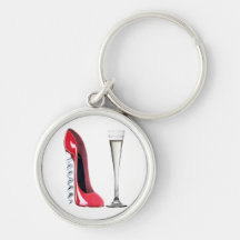 Champagne Flute Glass and Corkscrew Stiletto Shoe Key Chain