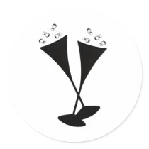 Champagne Flutes in Black and White Sticker