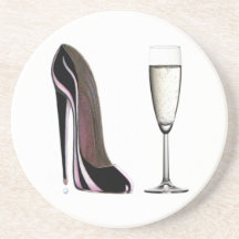 Champagne glass and black stiletto shoe Coaster