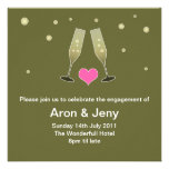 Champagne glasses engagement invitation