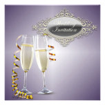 Champagne glasses  Purple Wedding Invitation