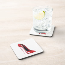 Champagne Heel Red Stiletto Shoe Art Drink Coasters