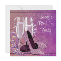 Champagne High Heel Womans Hot Pink Birthday Party Invites