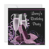 Champagne High Heel Womans Hot Pink Birthday Party Invitations