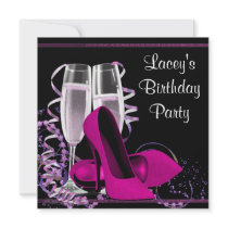 Champagne High Heel Womans Hot Pink Birthday Party Custom Announcement