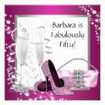Champagne High Heels Womans Pink & Black Birthday Personalized Announcement