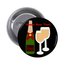 Champagne n glass, Happy New Year! button
