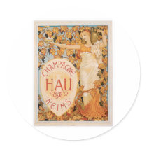 Champagne Reims Vintage Wine Drink Ad Art Round Sticker