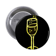 CHAMPAGNE SKETCH by jill in yellow on black Pinback Buttons