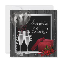 Champagne Sparkles Black White Surprise Party