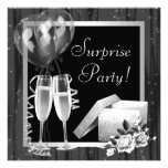 Champagne Sparkles Black White Surprise Party Announcement
