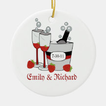 Champagne & Strawberries Bridal Shower Date Christmas Tree Ornaments