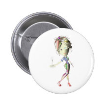 Champagne Waitress Digital Art Pinback Button