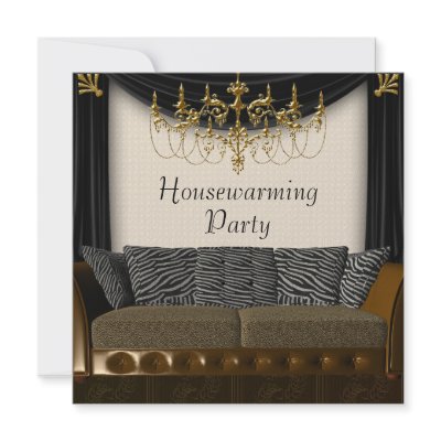 Chandeleir Zebra Sofa Housewarming Party Personalized Invites by InvitationCentral