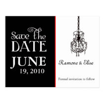 Chandelier Black and white save the date postcards