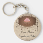 Chandelier Frame Cupcake Pink and Brown Damask Keychain