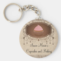 Chandelier Frame Cupcake Pink and Brown Damask Keychain