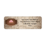Chandelier Frame Cupcake Pink and Brown Damask Custom Return Address Label