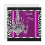 Chandelier Hot Pink Zebra Birthday Party Custom Invitations