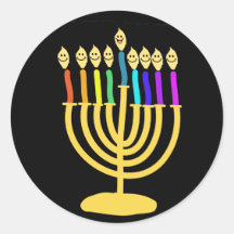 Channukah heureux Menora/Chanukia Autocollants Ronds