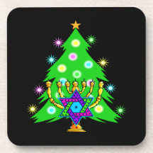 Chanukah Menorah Christmas Tree Beverage Coasters