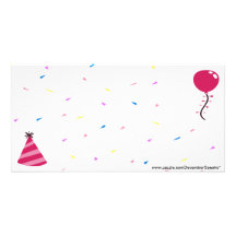 Chapeau de ballon/partie et Confettis-rose Cartes De Vœux Avec Photo