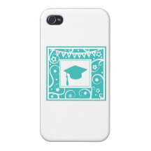 Chapeau turquoise de panneau de mortier de diplômé iPhone 4 case