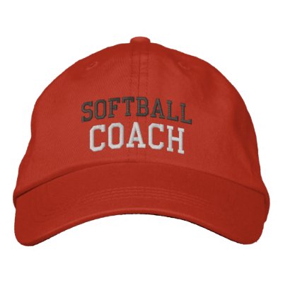 Charcoal and White Text Softball Coach Hat Embroidered Baseball Cap