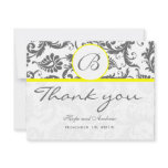 Charcoal Grey Damask Yellow Wedding Thank You Card invitations