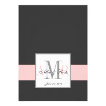 Charcoal Pink Monograms Wedding Invitation
