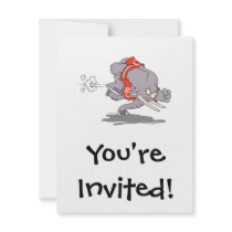 charging sporty elephant cartoon personalized invitation