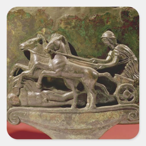 Charioteer in his chariot, detail from a cist stickers