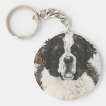 "Charlie's Snow Day" Saint Bernard dog Keychain