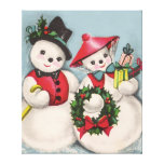 Charming Snowmen Couple Stretched Canvas Print