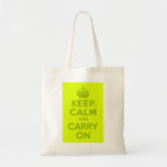 Chartreuse and Green Keep Calm and Carry On Canvas Bag
