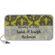 Chartreuse and Grey damask wedding keepsake iPhone Speaker