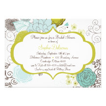Chartreuse & Blue Floral Bridal Shower Invitation